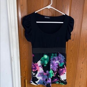 Vintage Seductions Black and Floral Women's Top